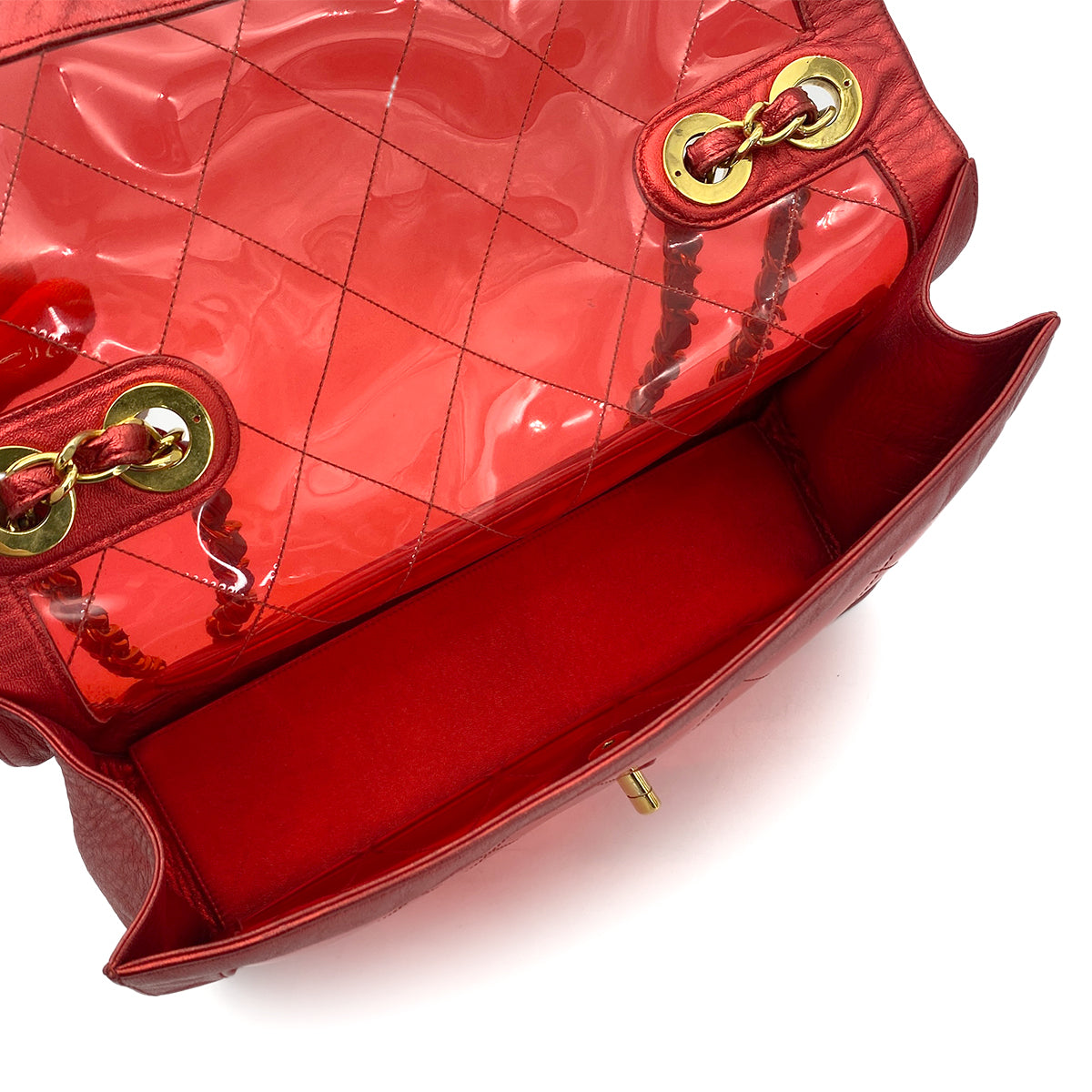 Luxury Promise Japan CHANEL VINTAGE BIG COCO CLEAR CHAIN SHOULDER BAG RED VINYL LEATHER 90277070