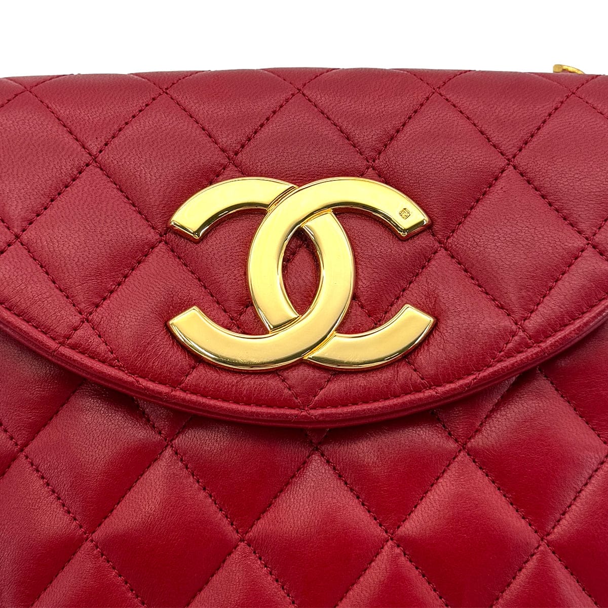 Luxury Promise Japan CHANEL VINTAGE BIG COCO HALF MOON CHAIN SHOULDER BAG RED LAMB SKIN 90300573