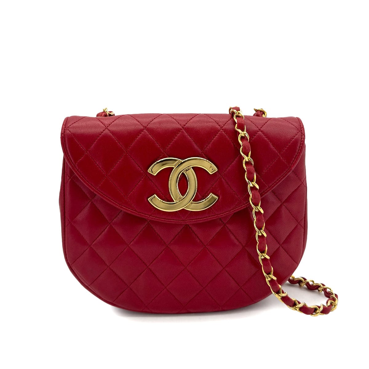 Luxury Promise Japan CHANEL VINTAGE BIG COCO HALF MOON CHAIN SHOULDER BAG RED LAMB SKIN 90300573