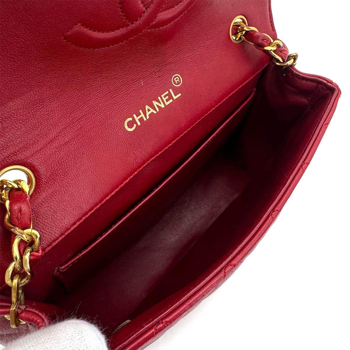 Luxury Promise Japan CHANEL VINTAGE BIG COCO HALF MOON CHAIN SHOULDER BAG RED LAMB SKIN 90300573