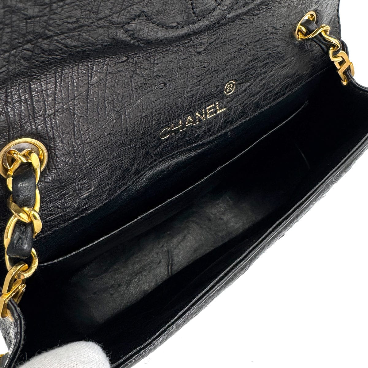 Luxury Promise Japan CHANEL VINTAGE BIG COCO ROUND CHAIN SHOULDER BAG BLACK OSTRICH 90306511