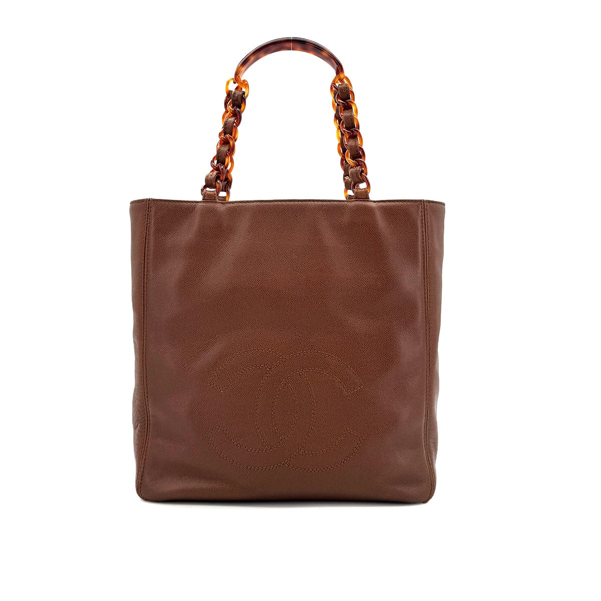 Luxury Promise Japan CHANEL VINTAGE BIG COCO TORTOISESHELL HANDLE CHAIN TOTE BAG BROWN LAMB SKIN 90285109