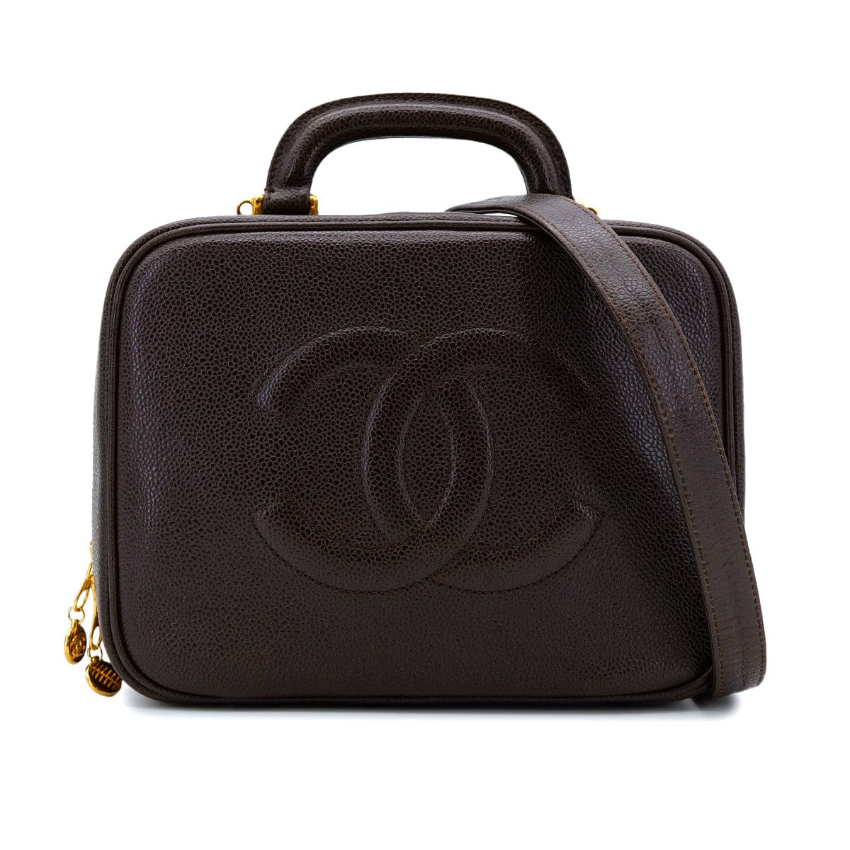 Luxury Promise Japan CHANEL VINTAGE BIG COCO VANITY HAND SHOULDER BAG BROWN CAVIAR SKIN 90304179