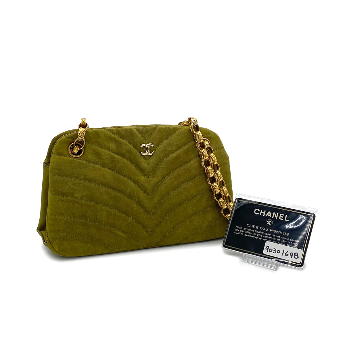 Luxury Promise Japan CHANEL VINTAGE BIJOU CHAIN SHOULDER BAG KAHKI CANVAS 90301698