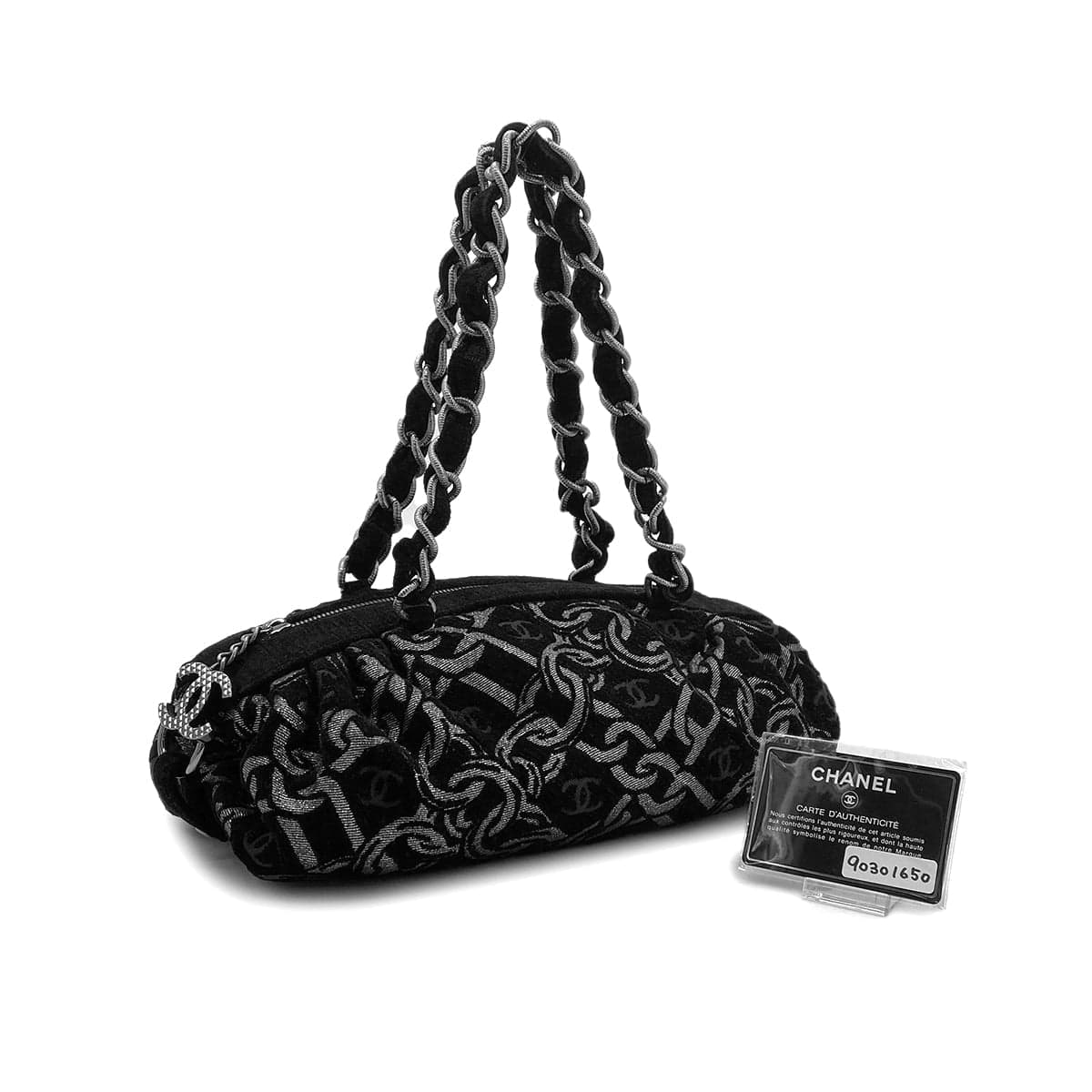 Luxury Promise Japan CHANEL VINTAGE CHAIN HAND BAG BLACK CANVAS 90301650