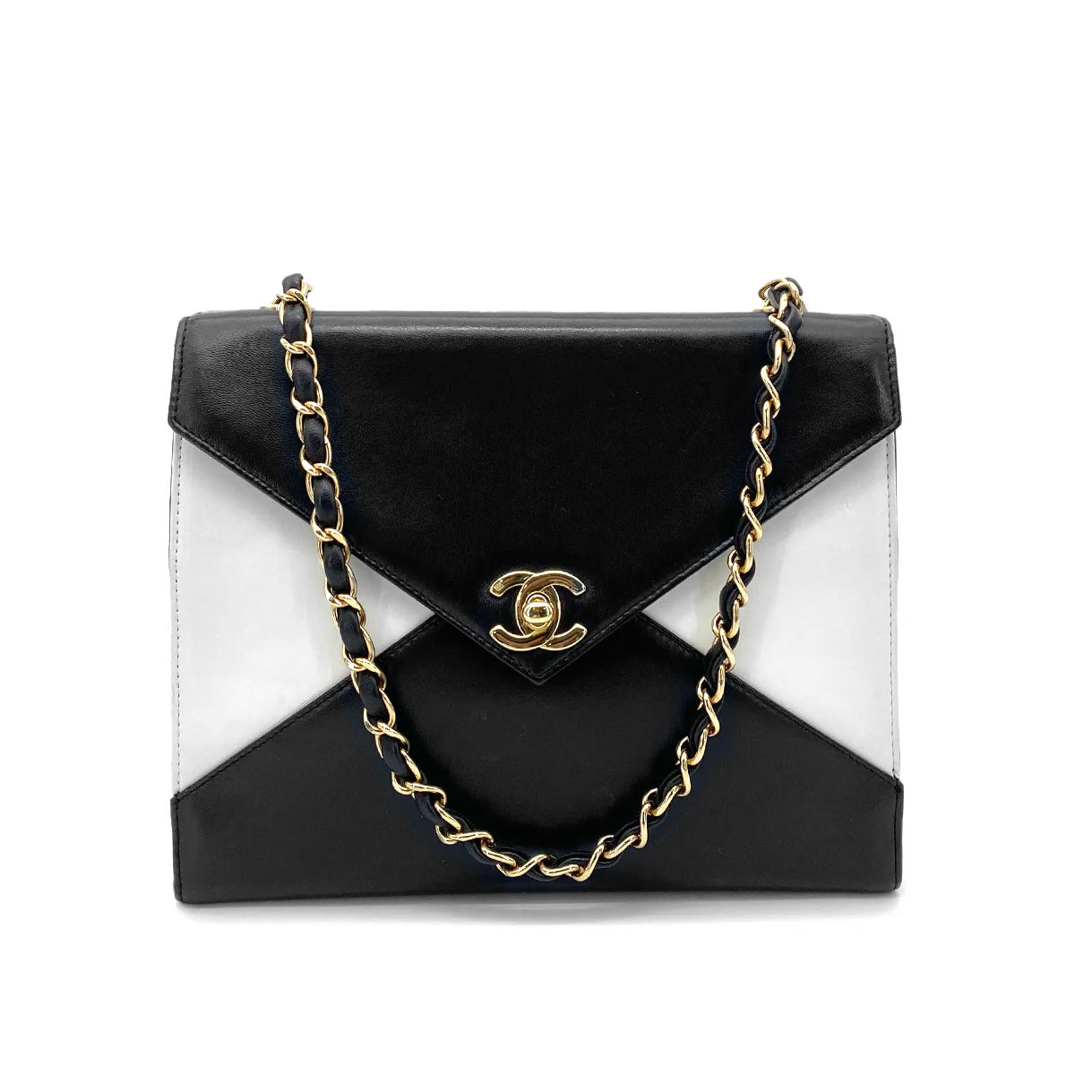 Luxury Promise Japan CHANEL VINTAGE CHAIN HAND BAG BLACK WHITE LAMB SKIN 90259891