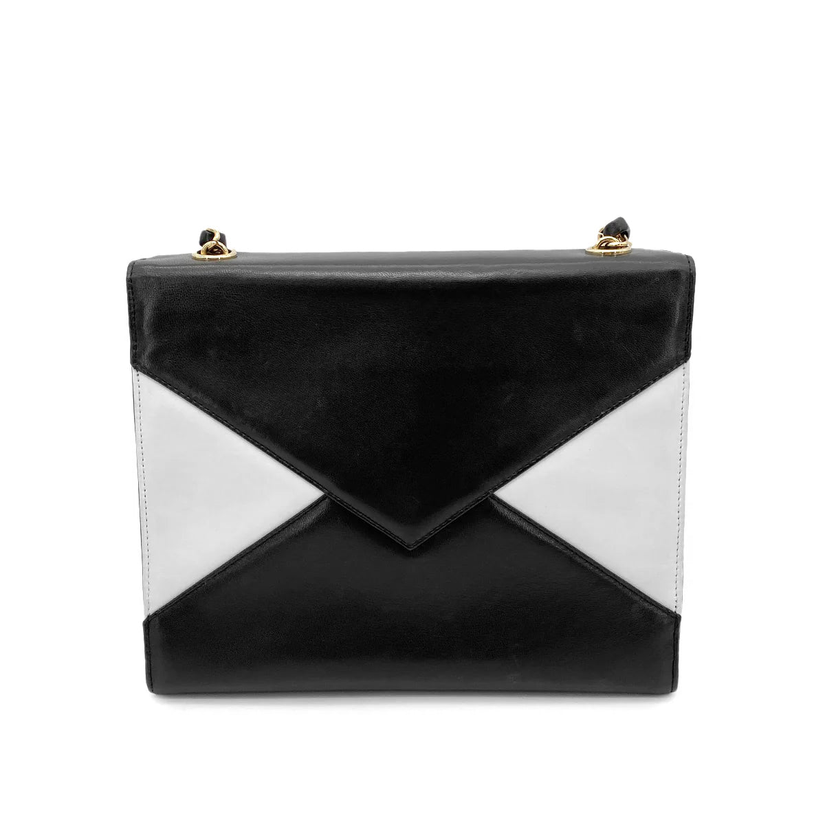Luxury Promise Japan CHANEL VINTAGE CHAIN HAND BAG BLACK WHITE LAMB SKIN 90259891