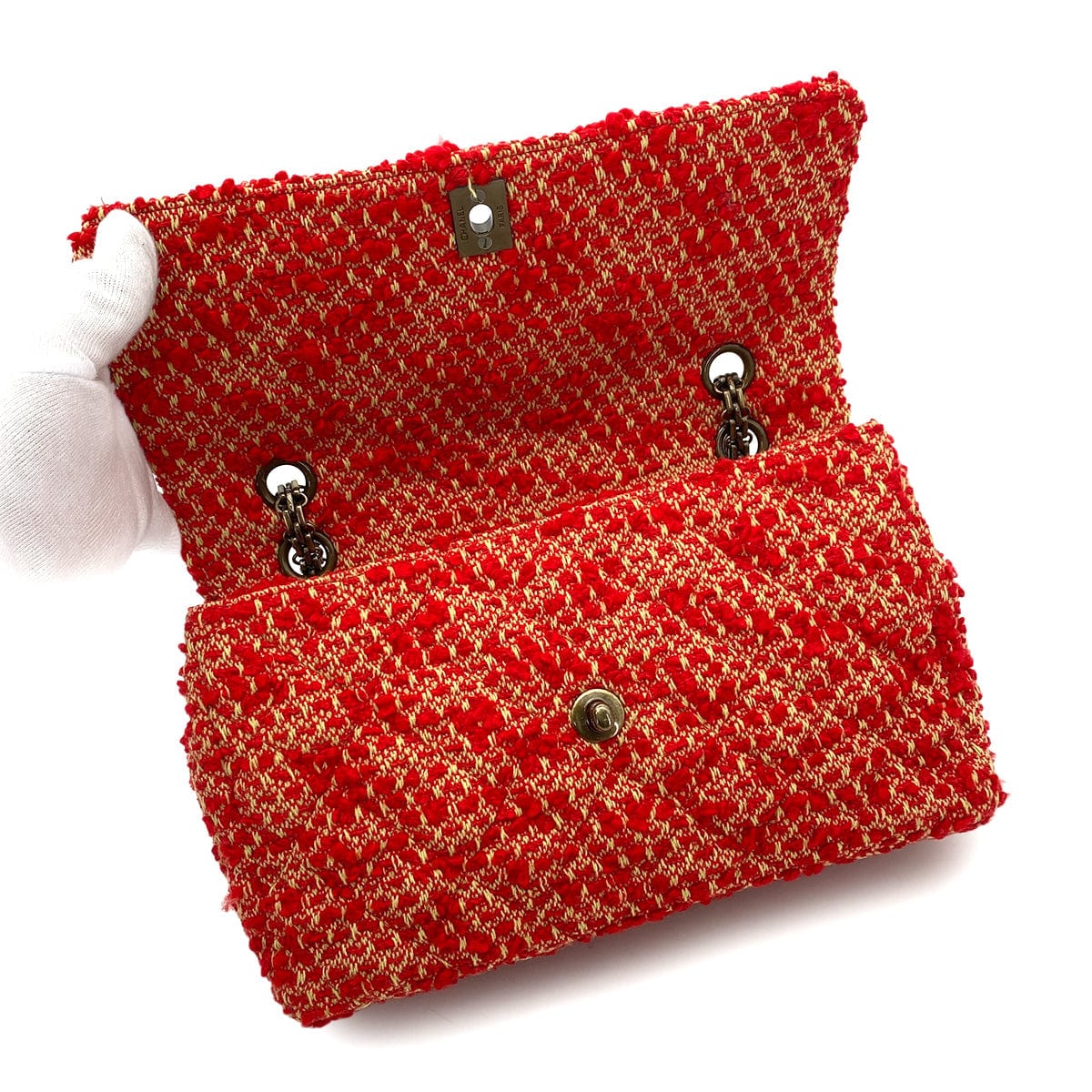 Luxury Promise Japan CHANEL VINTAGE CHAIN SHOULDER BAG RED TWEED 90263082