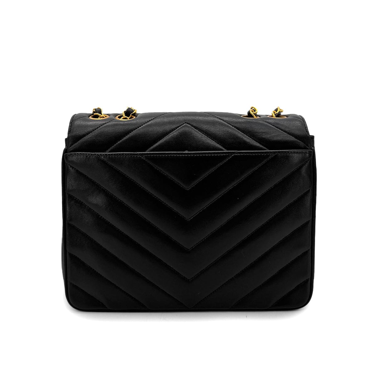 Luxury Promise Japan CHANEL VINTAGE CHEVRON CHAIN SHOULDER BAG BLACK LAMB SKIN 90292489