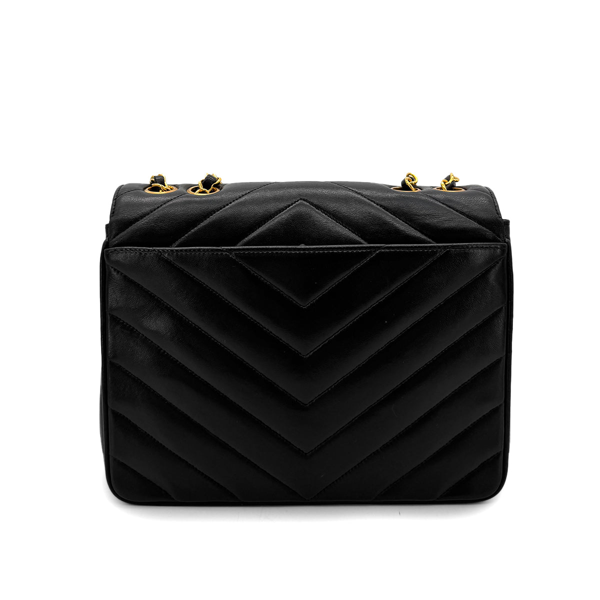 Luxury Promise Japan CHANEL VINTAGE CHEVRON CHAIN SHOULDER BAG BLACK LAMB SKIN 90292489