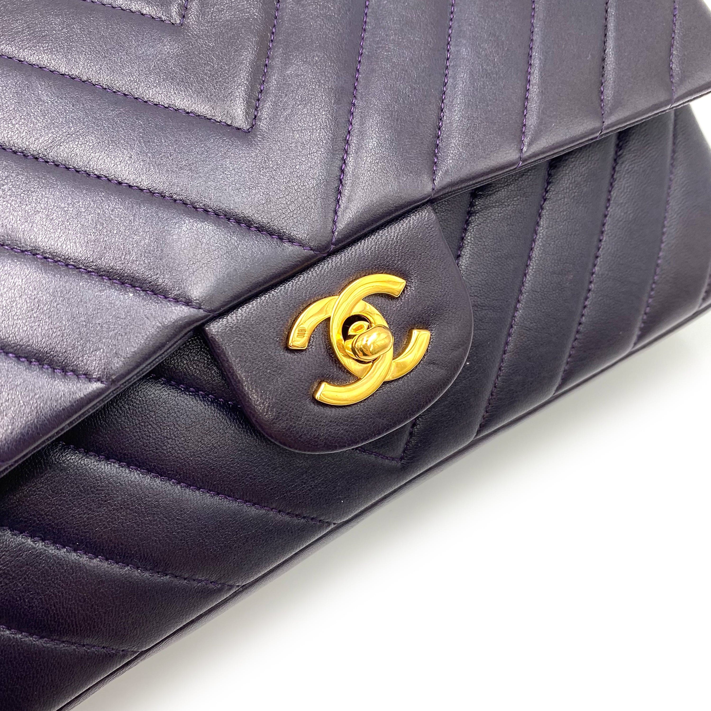 Luxury Promise Japan CHANEL VINTAGE CHEVRON DOUBLE FLAP CHAIN SHOULDER BAG PURPLE LAMB SKIN 90238527