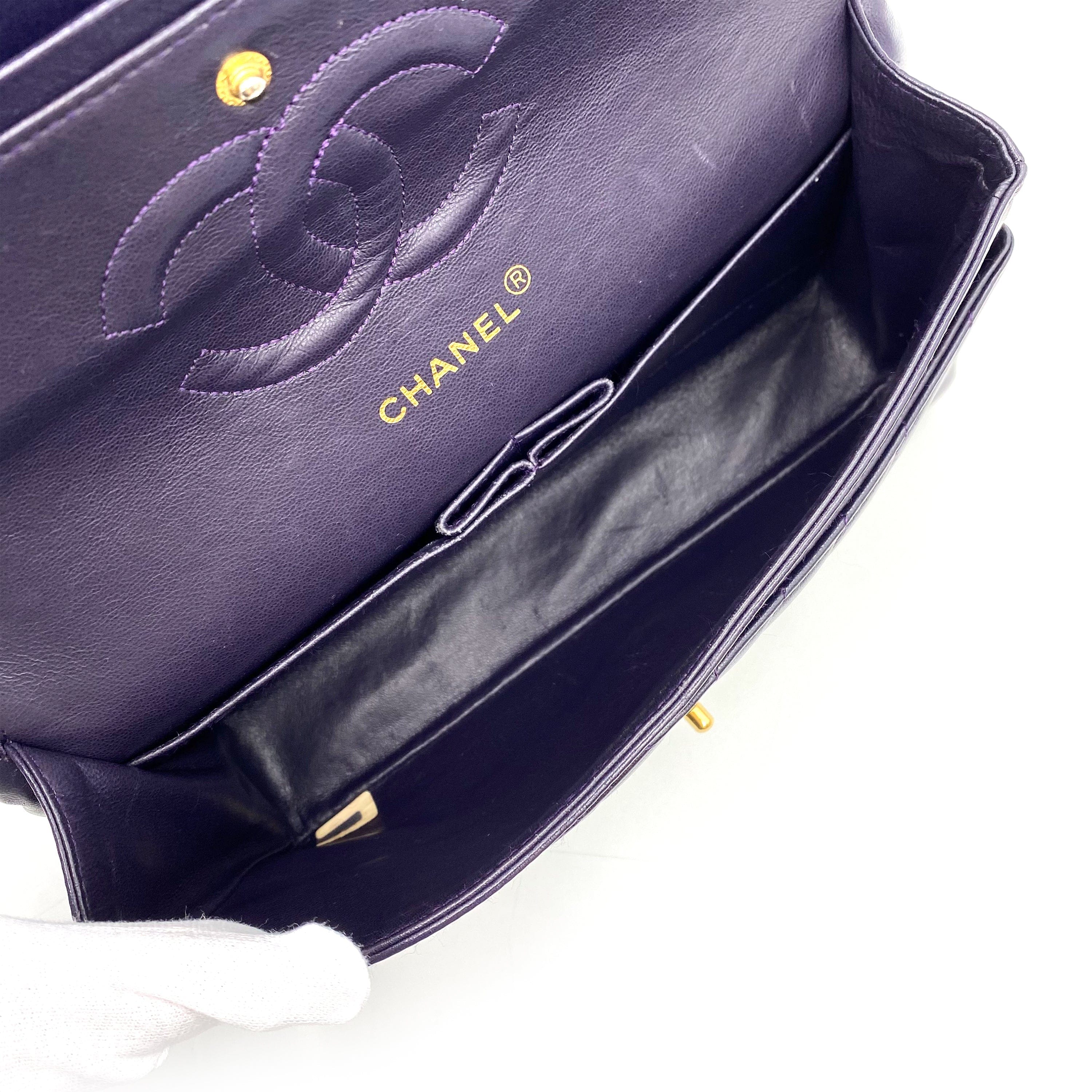 Luxury Promise Japan CHANEL VINTAGE CHEVRON DOUBLE FLAP CHAIN SHOULDER BAG PURPLE LAMB SKIN 90238527