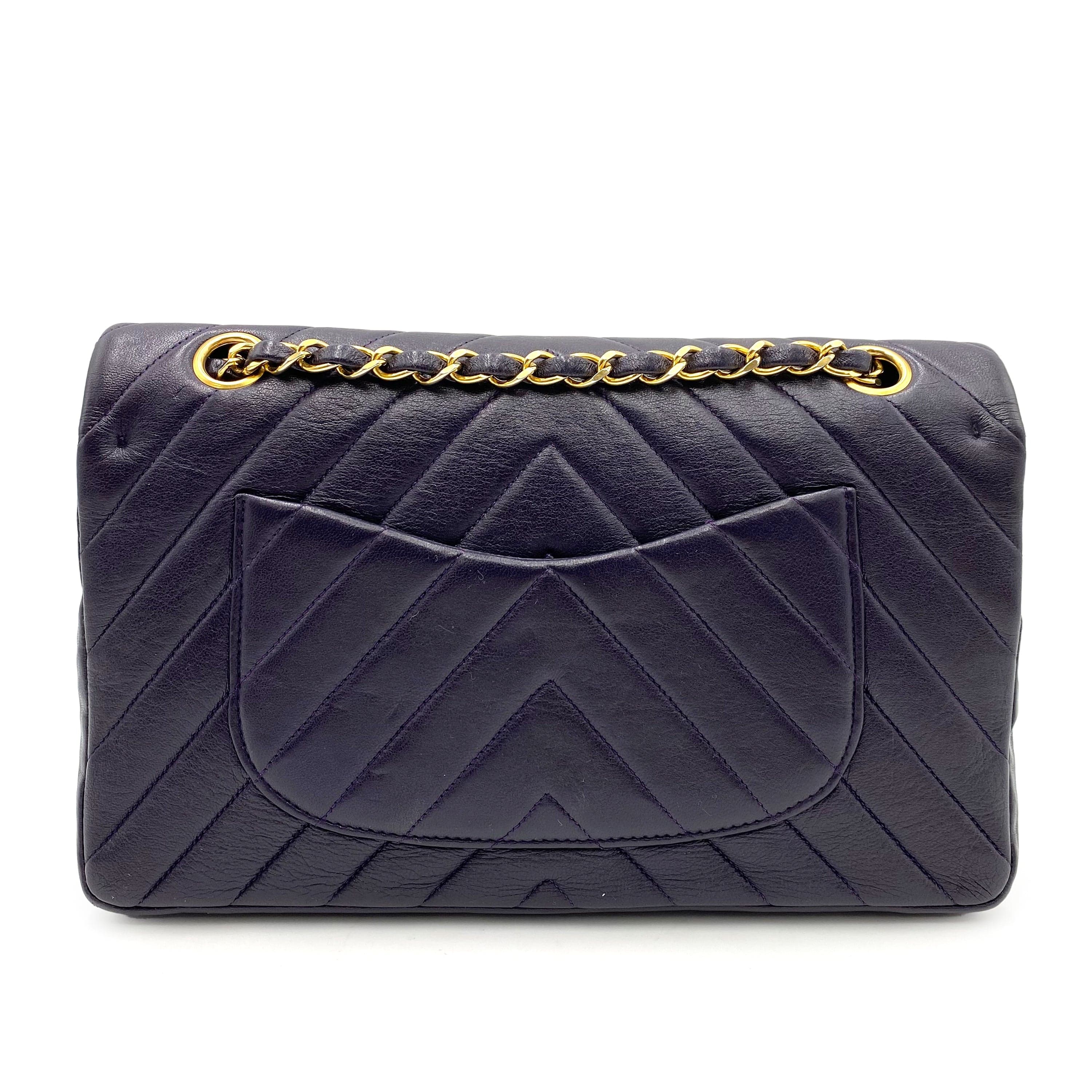 Luxury Promise Japan CHANEL VINTAGE CHEVRON DOUBLE FLAP CHAIN SHOULDER BAG PURPLE LAMB SKIN 90238527