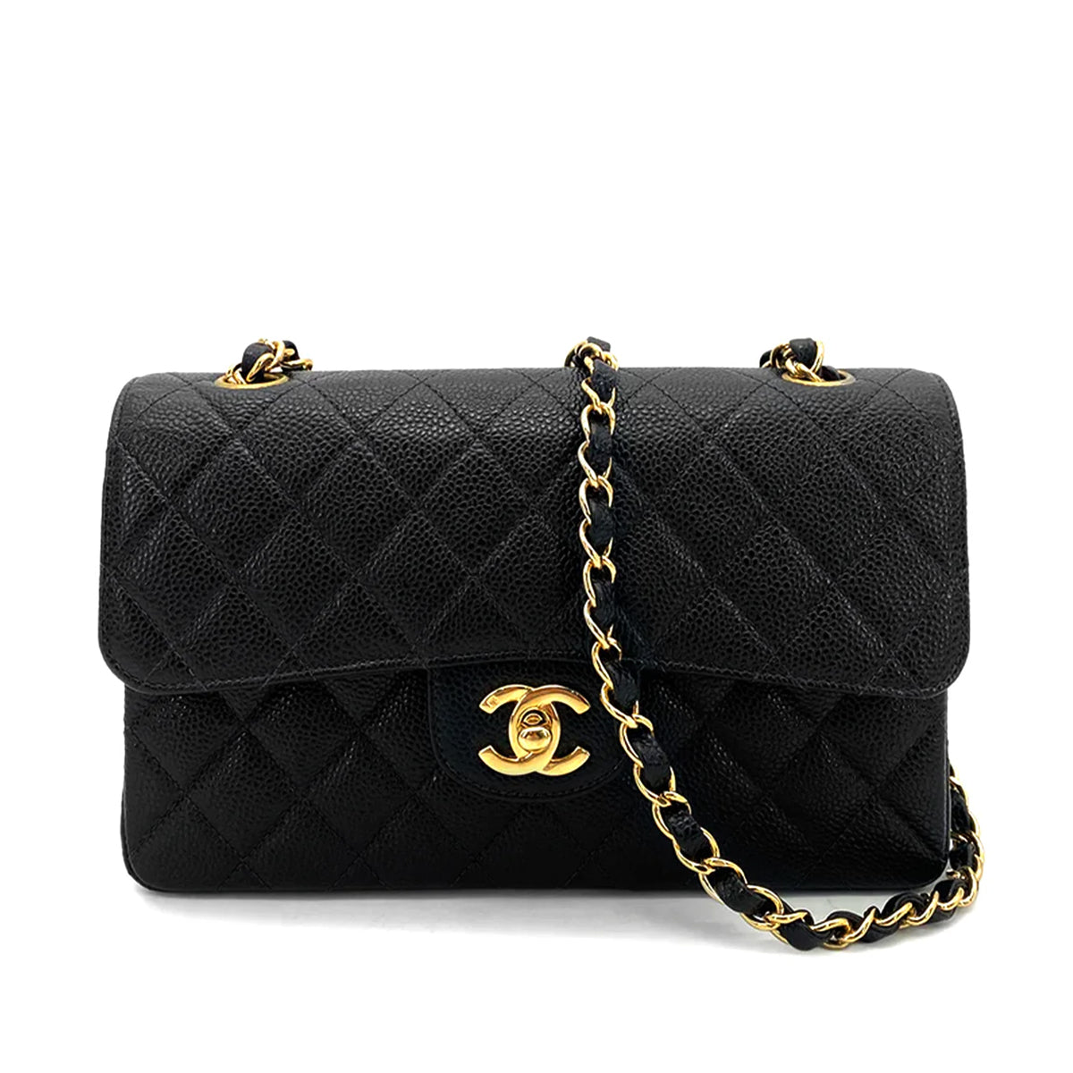 Luxury Promise Japan CHANEL VINTAGE CLASSIC FLAP MEDIUM CHAIN SHOULDER BAG BLACK CAVIAR SKIN 90261318