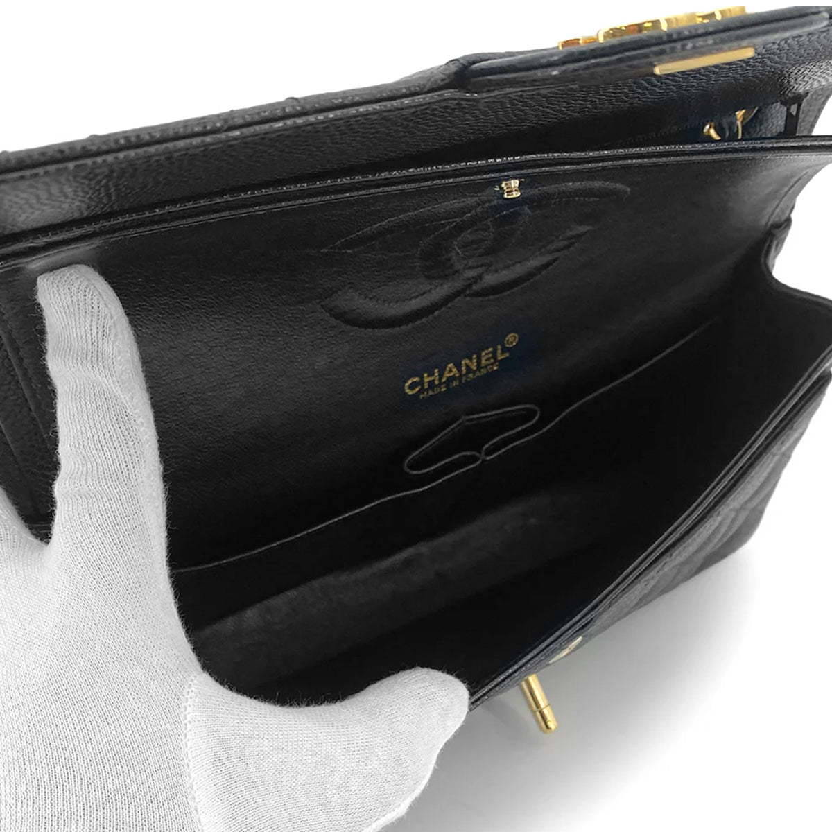 Luxury Promise Japan CHANEL VINTAGE CLASSIC FLAP MEDIUM CHAIN SHOULDER BAG BLACK CAVIAR SKIN 90261318