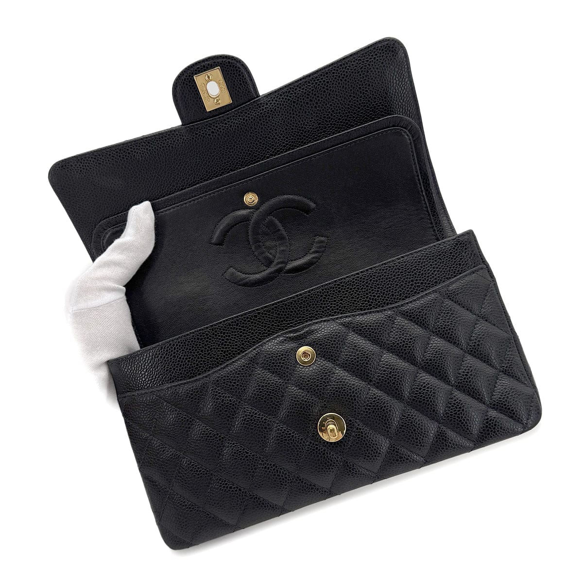 Luxury Promise Japan CHANEL VINTAGE CLASSIC FLAP MEDIUM CHAIN SHOULDER BAG BLACK CAVIAR SKIN 90266425