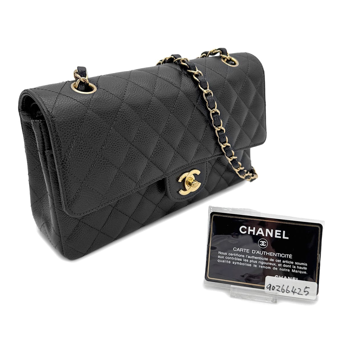 Luxury Promise Japan CHANEL VINTAGE CLASSIC FLAP MEDIUM CHAIN SHOULDER BAG BLACK CAVIAR SKIN 90266425