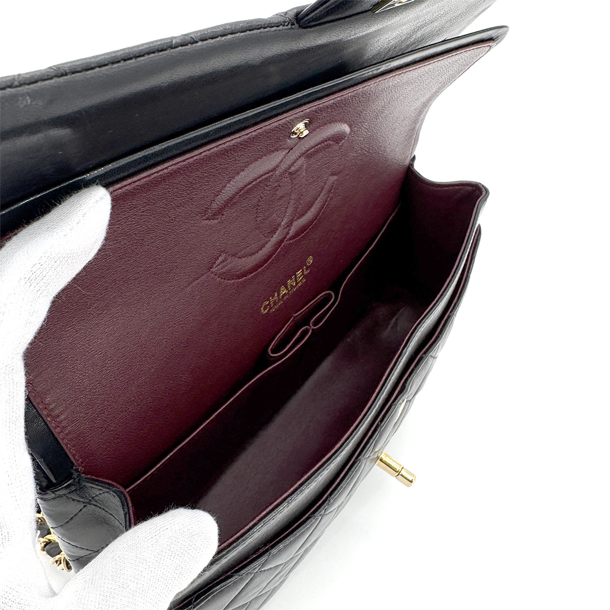 Luxury Promise Japan CHANEL VINTAGE CLASSIC FLAP MEDIUM CHAIN SHOULDER BAG BLACK LAMB SKIN 90204386