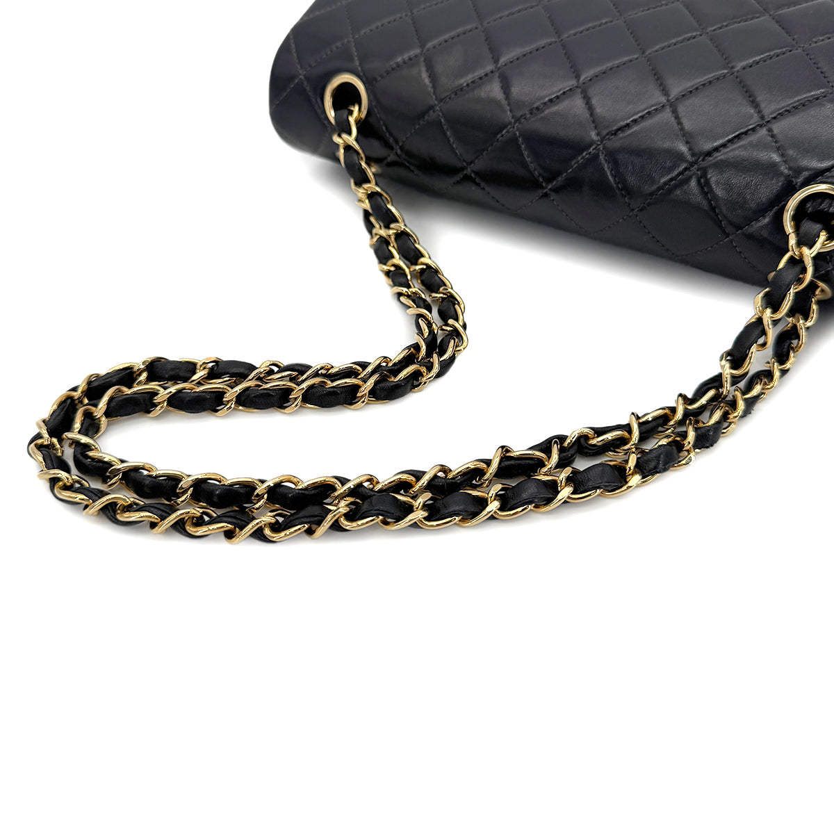 Luxury Promise Japan CHANEL VINTAGE CLASSIC FLAP MEDIUM CHAIN SHOULDER BAG BLACK LAMB SKIN 90204386