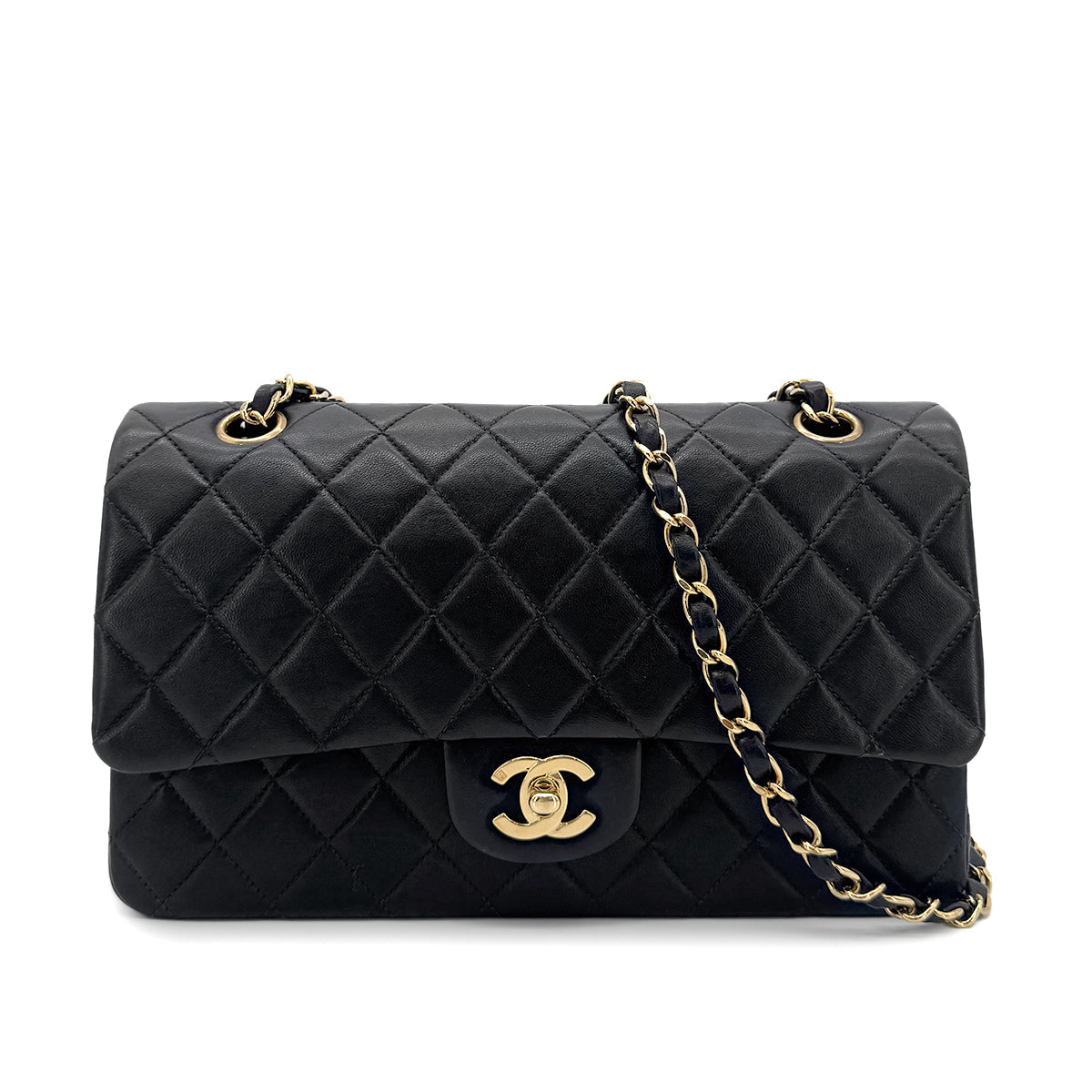 Luxury Promise Japan CHANEL VINTAGE CLASSIC FLAP MEDIUM CHAIN SHOULDER BAG BLACK LAMB SKIN 90207743