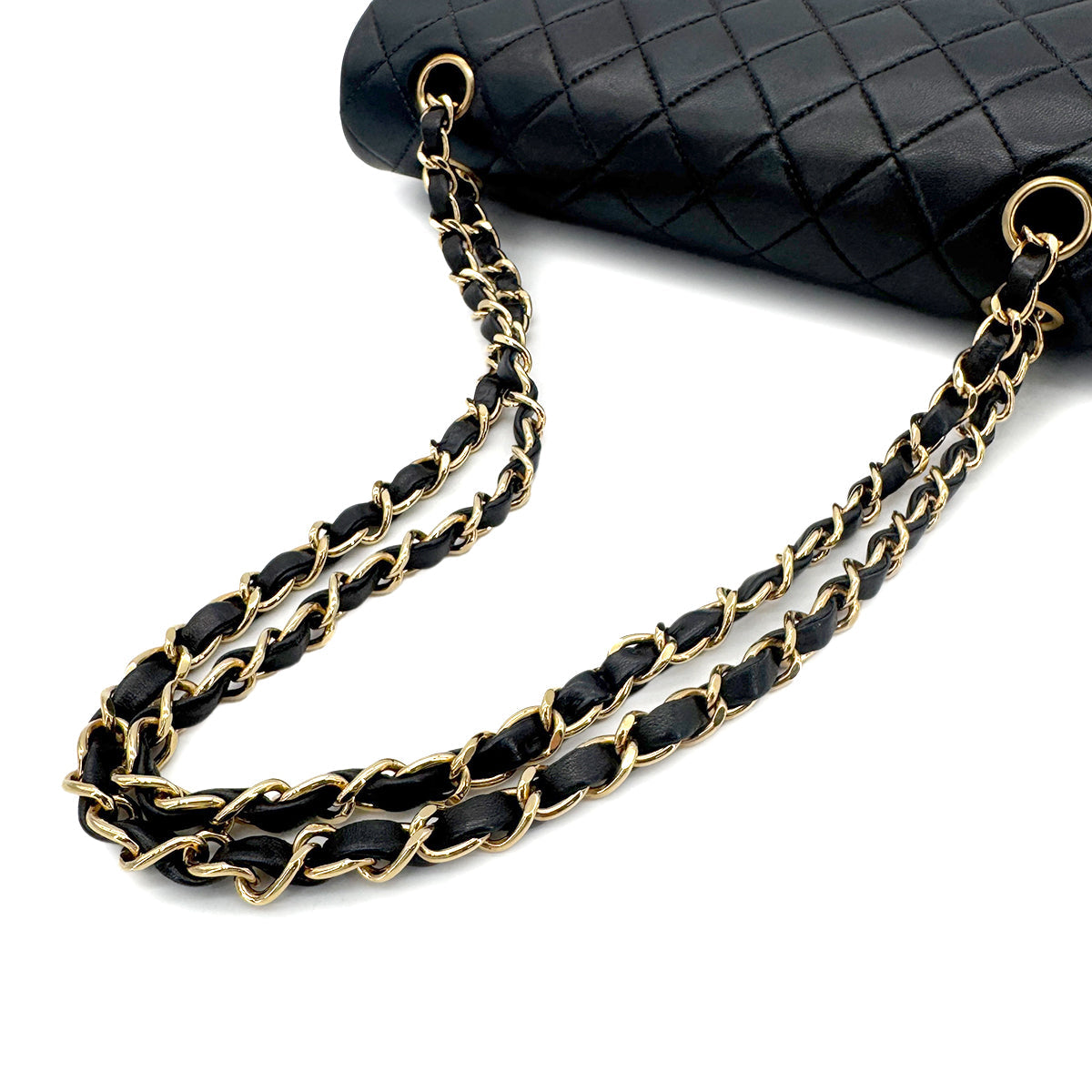Luxury Promise Japan CHANEL VINTAGE CLASSIC FLAP MEDIUM CHAIN SHOULDER BAG BLACK LAMB SKIN 90207743