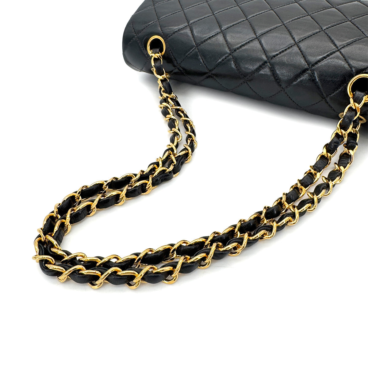Luxury Promise Japan CHANEL VINTAGE CLASSIC FLAP MEDIUM CHAIN SHOULDER BAG BLACK LAMB SKIN 90208126