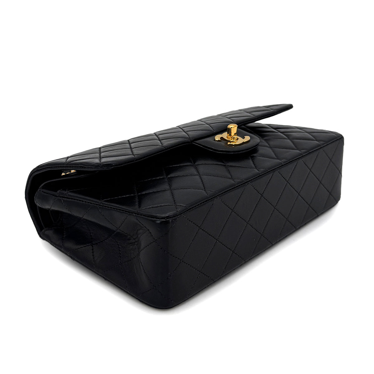 Luxury Promise Japan CHANEL VINTAGE CLASSIC FLAP MEDIUM CHAIN SHOULDER BAG BLACK LAMB SKIN 90208126