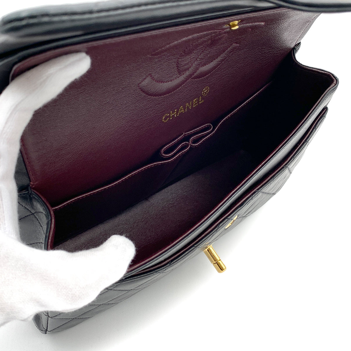 Luxury Promise Japan CHANEL VINTAGE CLASSIC FLAP MEDIUM CHAIN SHOULDER BAG BLACK LAMB SKIN 90215287