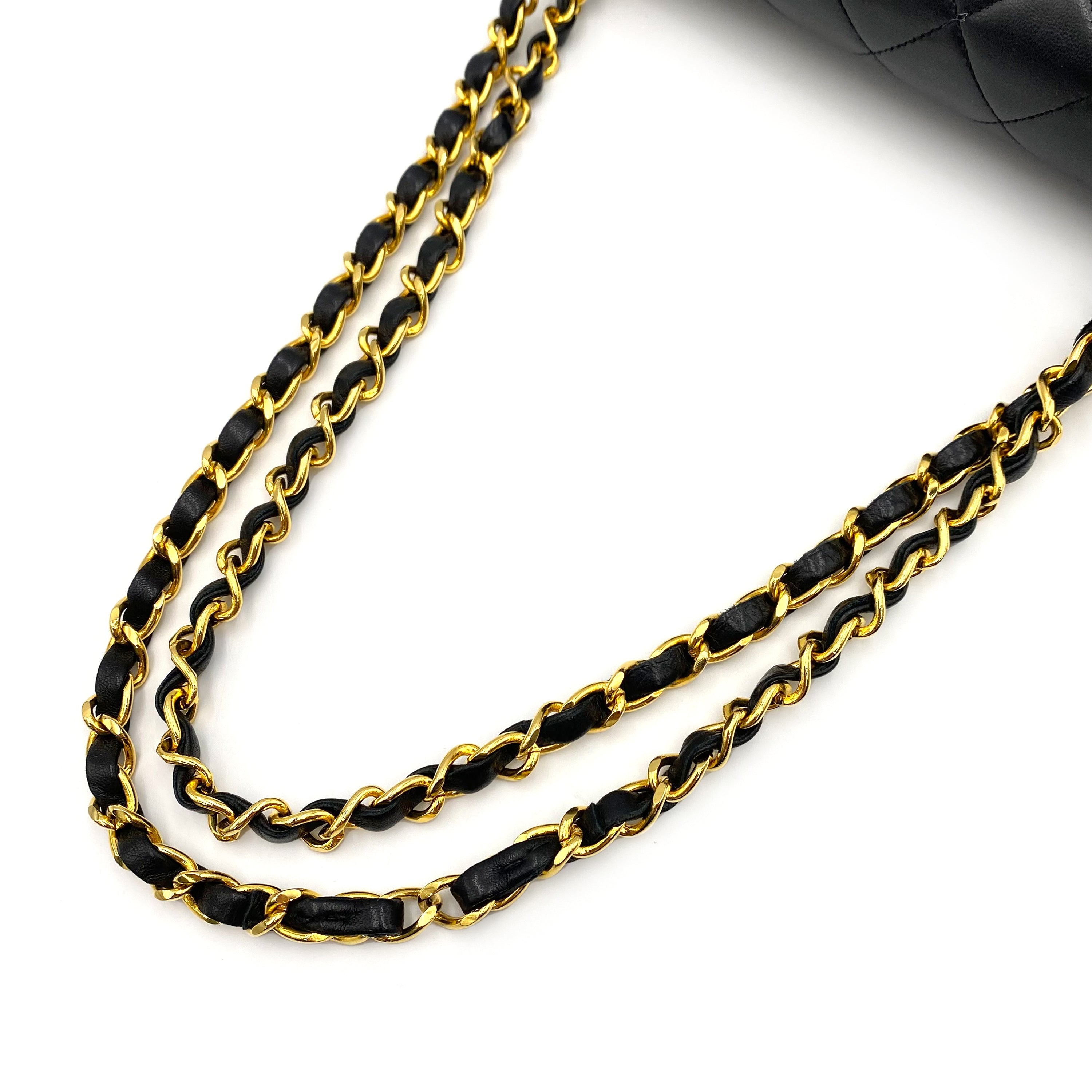 Luxury Promise Japan CHANEL VINTAGE CLASSIC FLAP MEDIUM CHAIN SHOULDER BAG BLACK LAMB SKIN 90234646