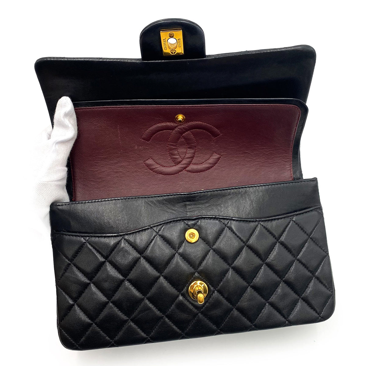 Luxury Promise Japan CHANEL VINTAGE CLASSIC FLAP MEDIUM CHAIN SHOULDER BAG BLACK LAMB SKIN 90236750