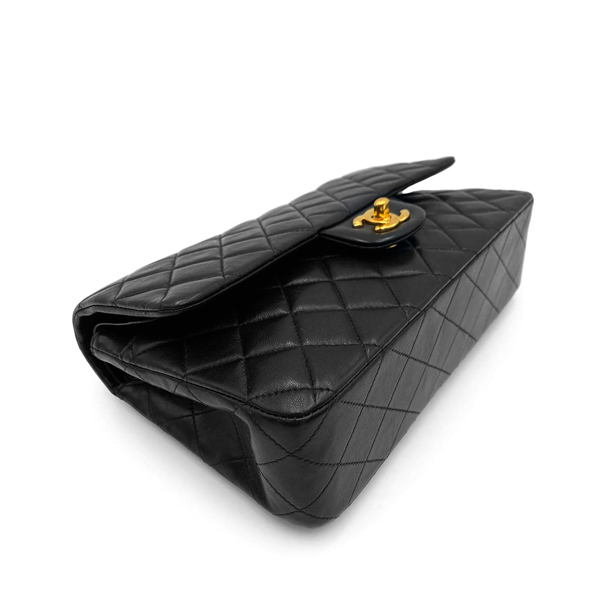 Luxury Promise Japan CHANEL VINTAGE CLASSIC FLAP MEDIUM CHAIN SHOULDER BAG BLACK LAMB SKIN 90236750