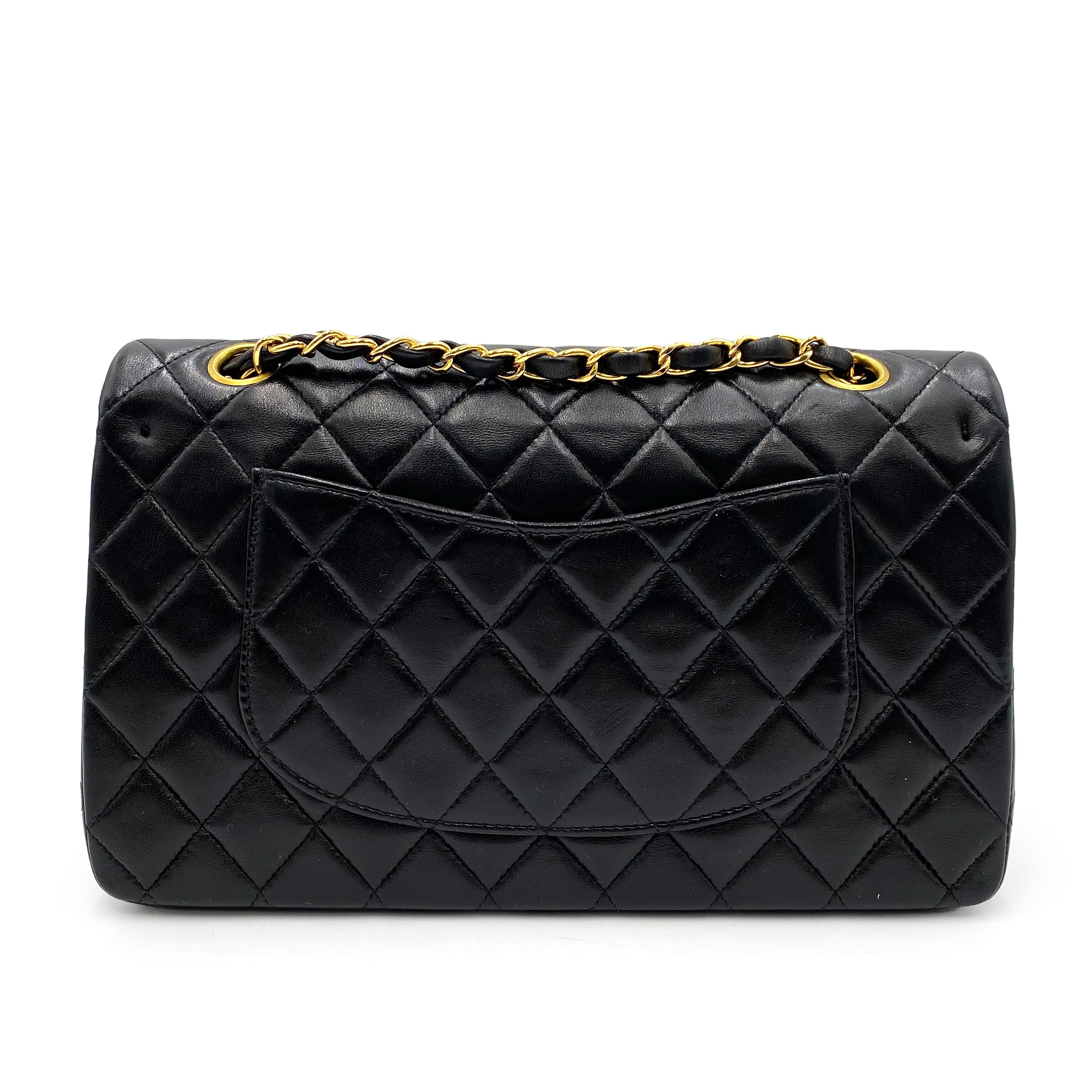 Luxury Promise Japan CHANEL VINTAGE CLASSIC FLAP MEDIUM CHAIN SHOULDER BAG BLACK LAMB SKIN 90238535