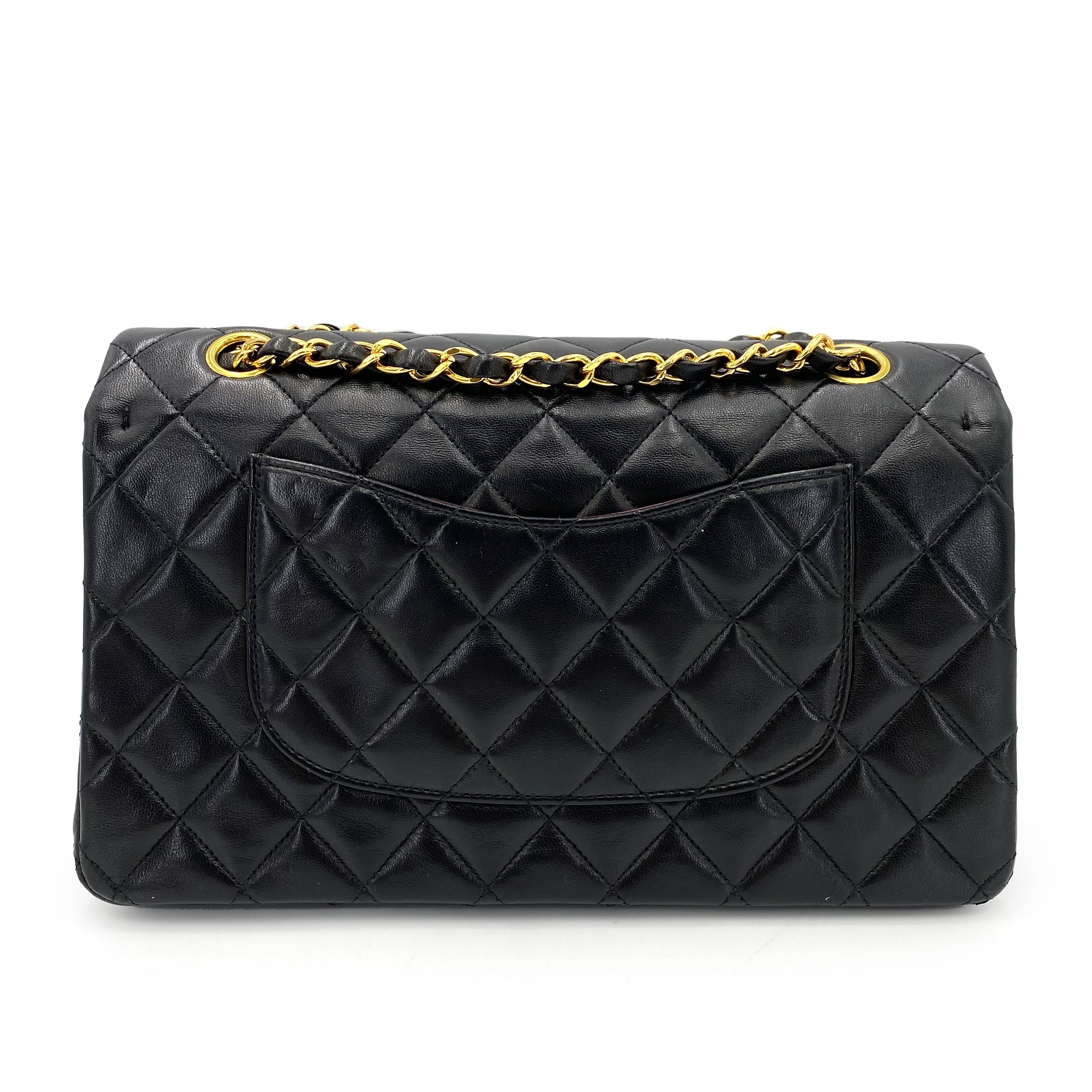 Luxury Promise Japan CHANEL VINTAGE CLASSIC FLAP MEDIUM CHAIN SHOULDER BAG BLACK LAMB SKIN 90239411