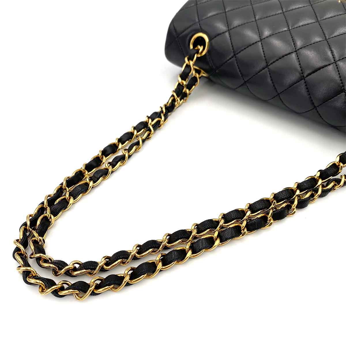Luxury Promise Japan CHANEL VINTAGE CLASSIC FLAP MEDIUM CHAIN SHOULDER BAG BLACK LAMB SKIN 90241710