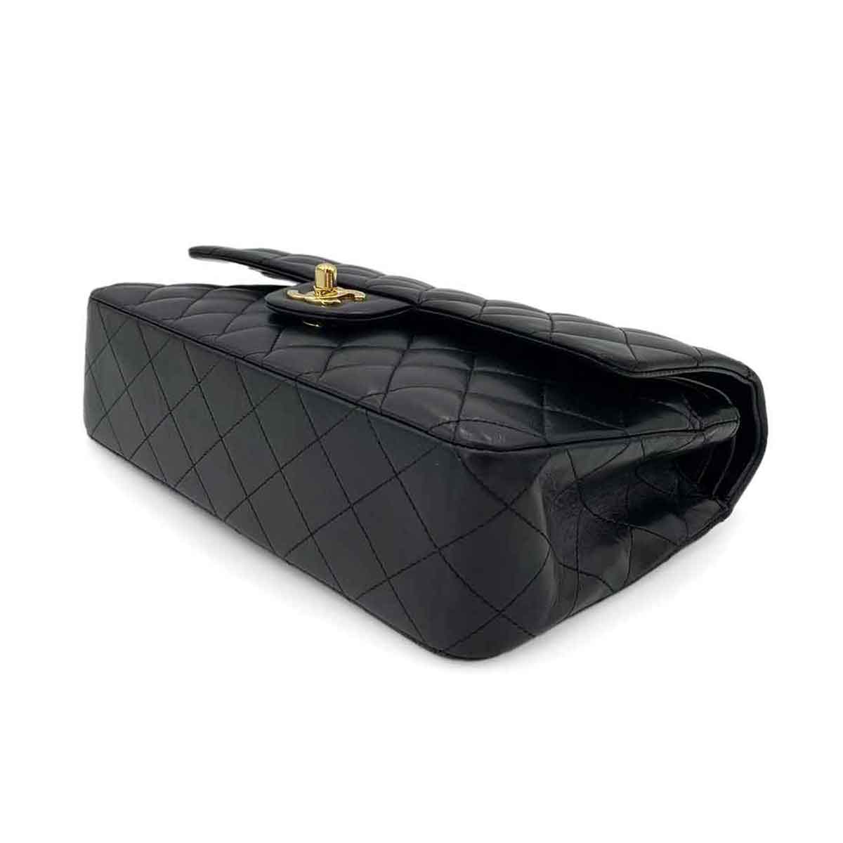 Luxury Promise Japan CHANEL VINTAGE CLASSIC FLAP MEDIUM CHAIN SHOULDER BAG BLACK LAMB SKIN 90241710