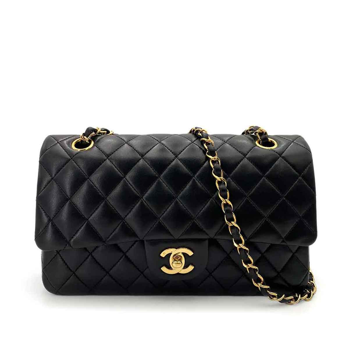 Luxury Promise Japan CHANEL VINTAGE CLASSIC FLAP MEDIUM CHAIN SHOULDER BAG BLACK LAMB SKIN 90241710