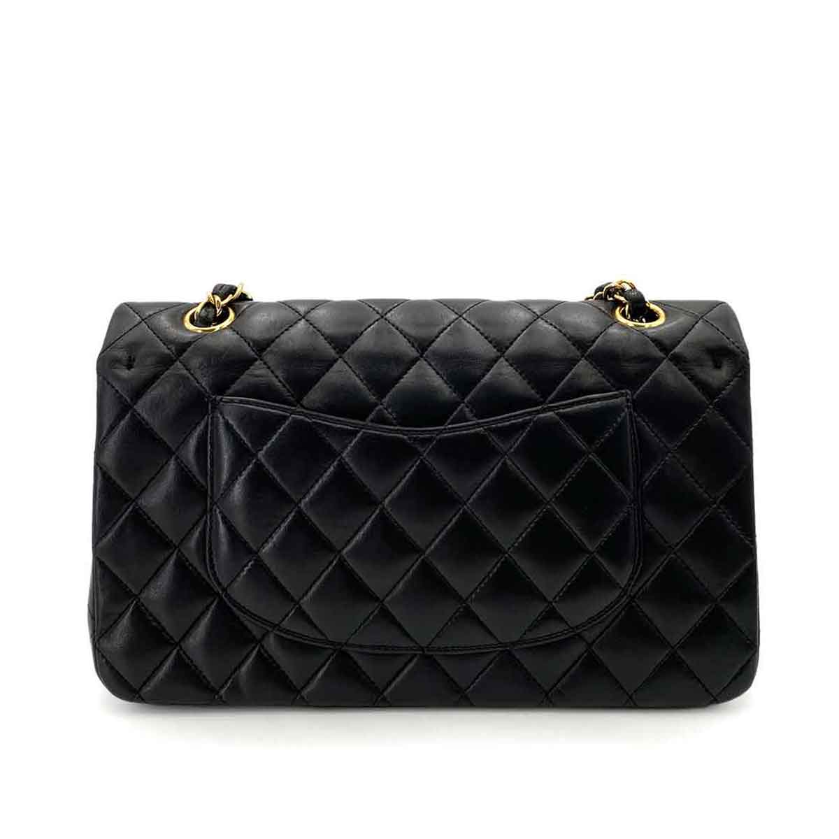 Luxury Promise Japan CHANEL VINTAGE CLASSIC FLAP MEDIUM CHAIN SHOULDER BAG BLACK LAMB SKIN 90241710