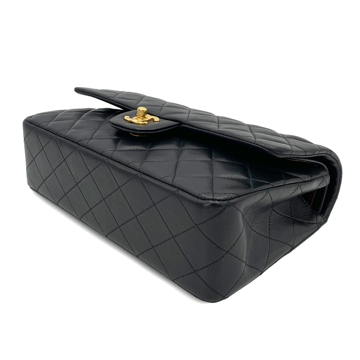 Luxury Promise Japan CHANEL VINTAGE CLASSIC FLAP MEDIUM CHAIN SHOULDER BAG BLACK LAMB SKIN 90243556