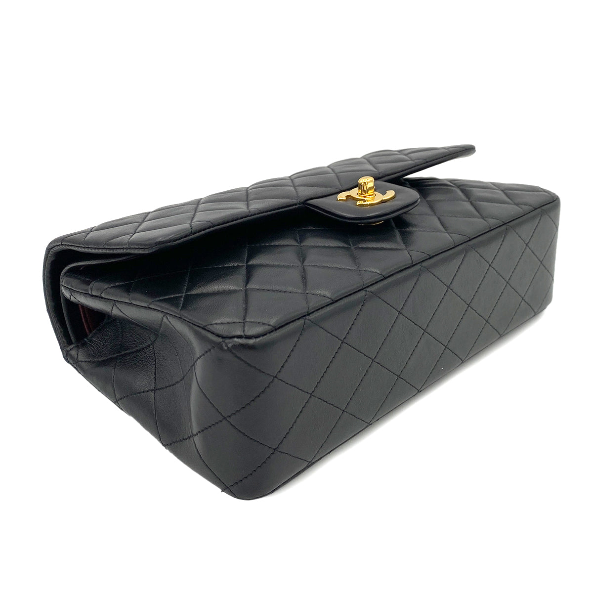 Luxury Promise Japan CHANEL VINTAGE CLASSIC FLAP MEDIUM CHAIN SHOULDER BAG BLACK LAMB SKIN 90243556