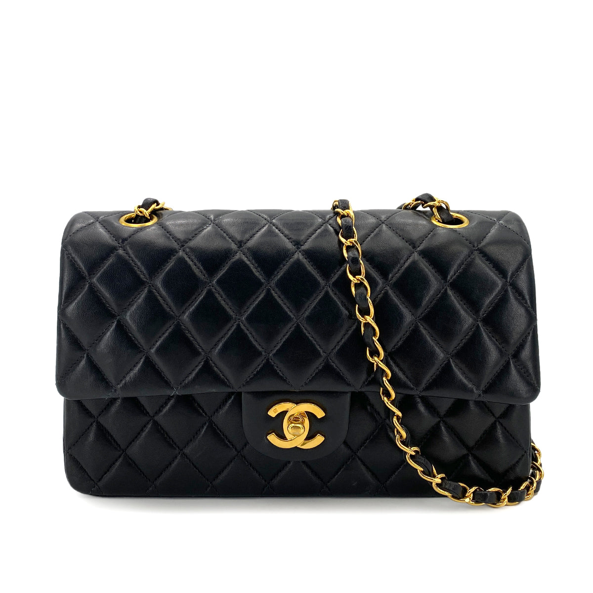 Luxury Promise Japan CHANEL VINTAGE CLASSIC FLAP MEDIUM CHAIN SHOULDER BAG BLACK LAMB SKIN 90248355