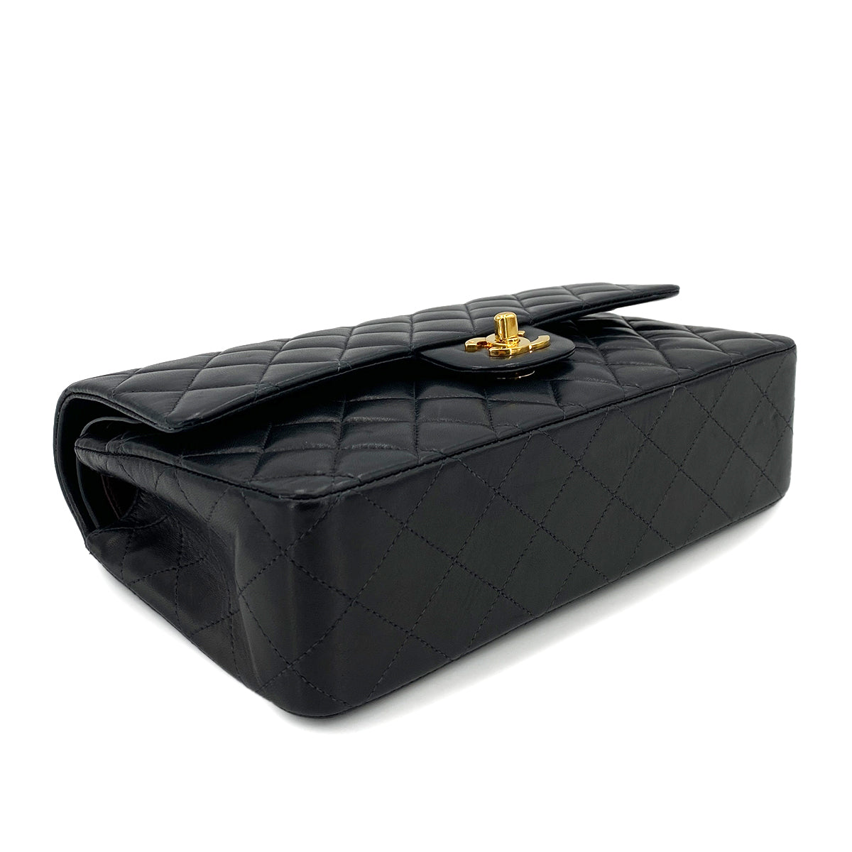 Luxury Promise Japan CHANEL VINTAGE CLASSIC FLAP MEDIUM CHAIN SHOULDER BAG BLACK LAMB SKIN 90248355