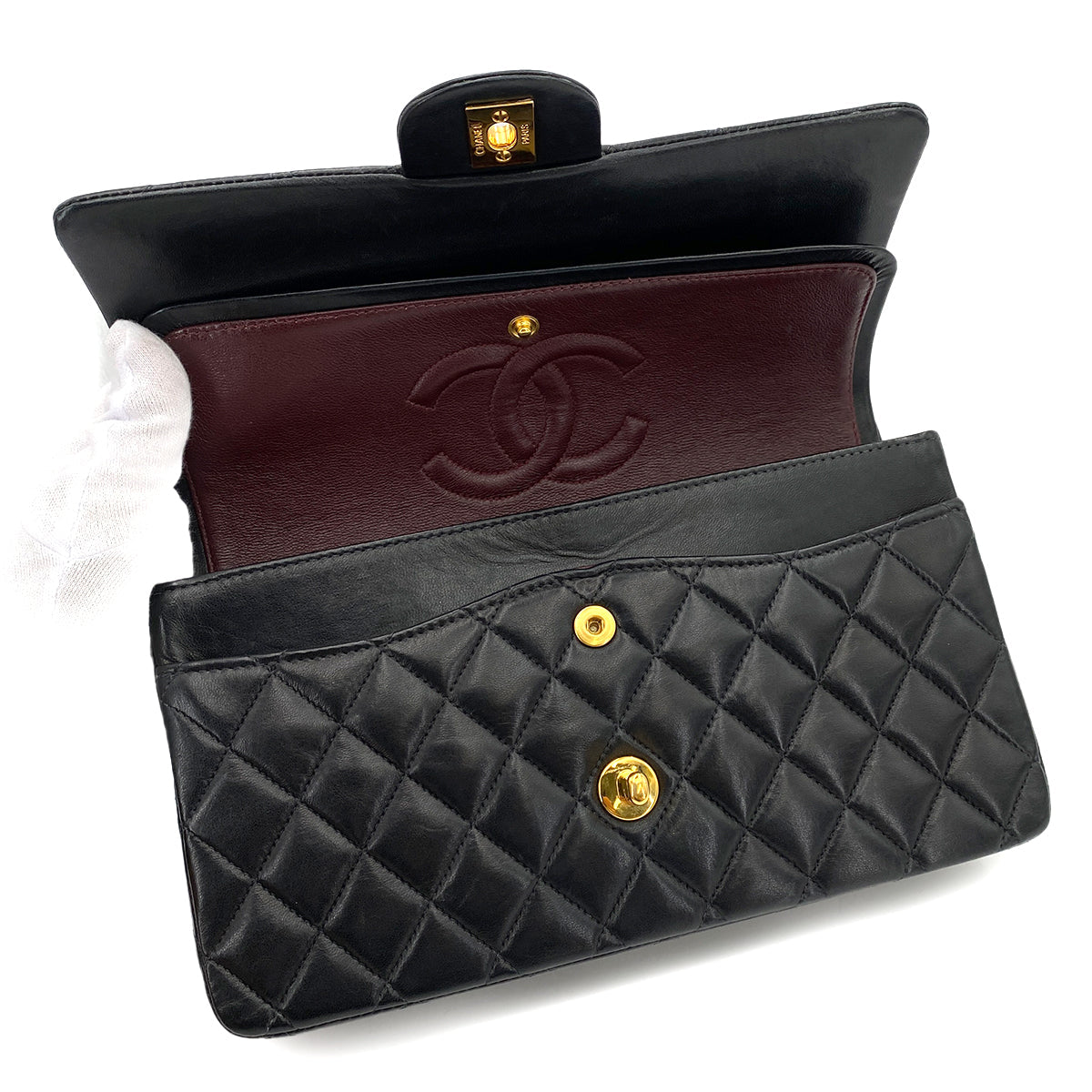 Luxury Promise Japan CHANEL VINTAGE CLASSIC FLAP MEDIUM CHAIN SHOULDER BAG BLACK LAMB SKIN 90248355