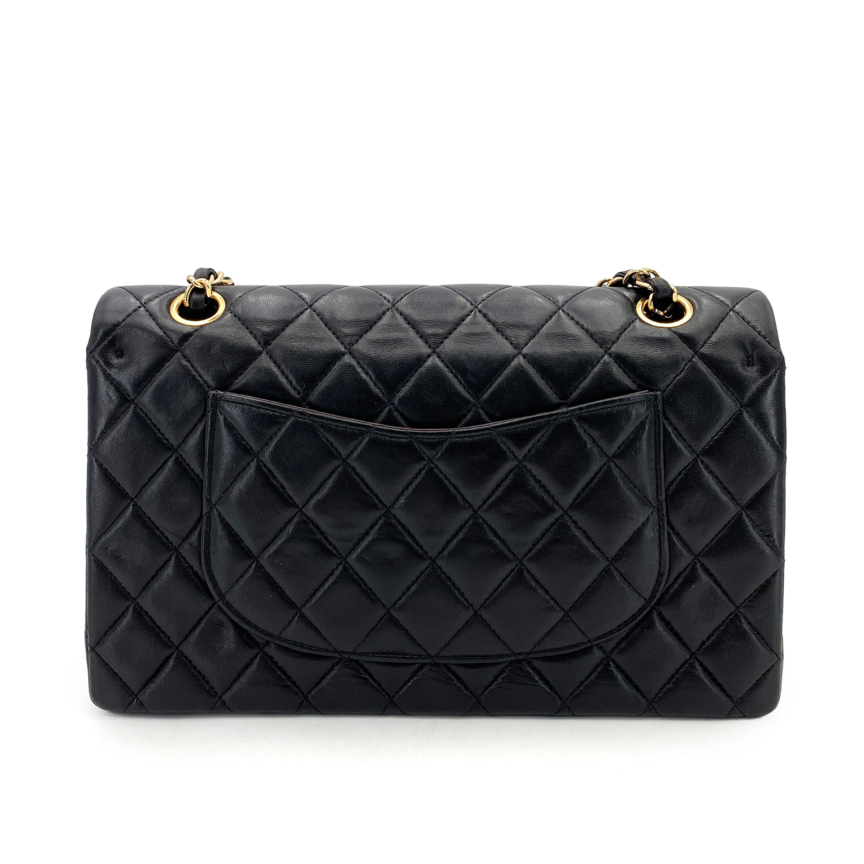 Luxury Promise Japan CHANEL VINTAGE CLASSIC FLAP MEDIUM CHAIN SHOULDER BAG BLACK LAMB SKIN 90250292