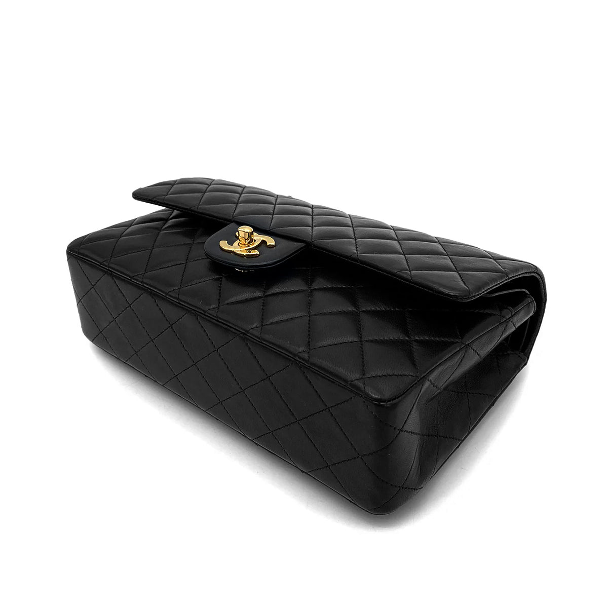 Luxury Promise Japan CHANEL VINTAGE CLASSIC FLAP MEDIUM CHAIN SHOULDER BAG BLACK LAMB SKIN 90256421
