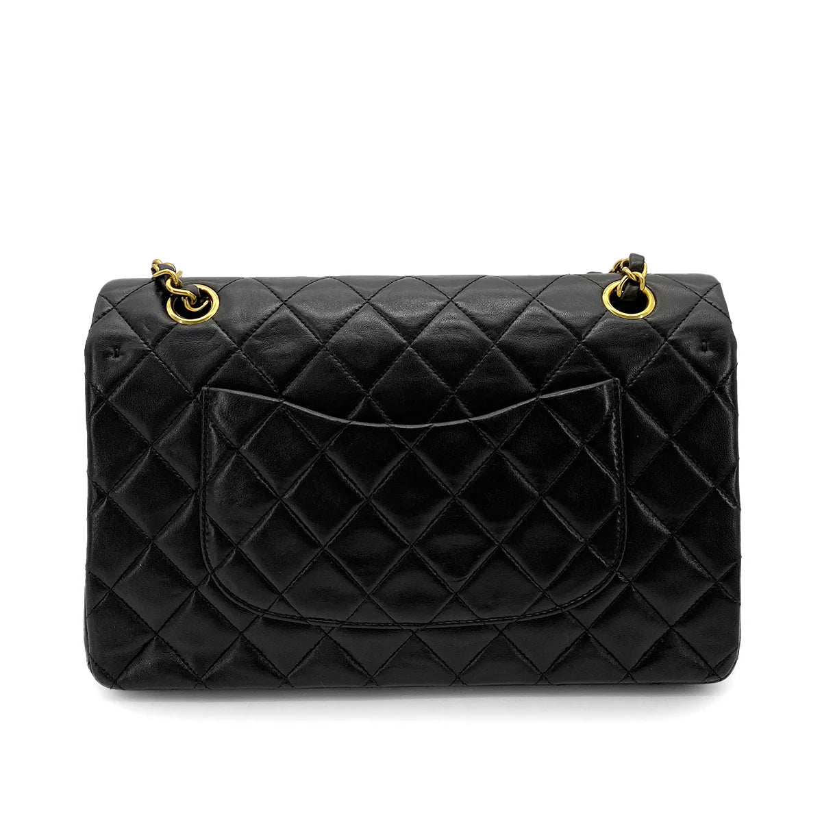 Luxury Promise Japan CHANEL VINTAGE CLASSIC FLAP MEDIUM CHAIN SHOULDER BAG BLACK LAMB SKIN 90256421