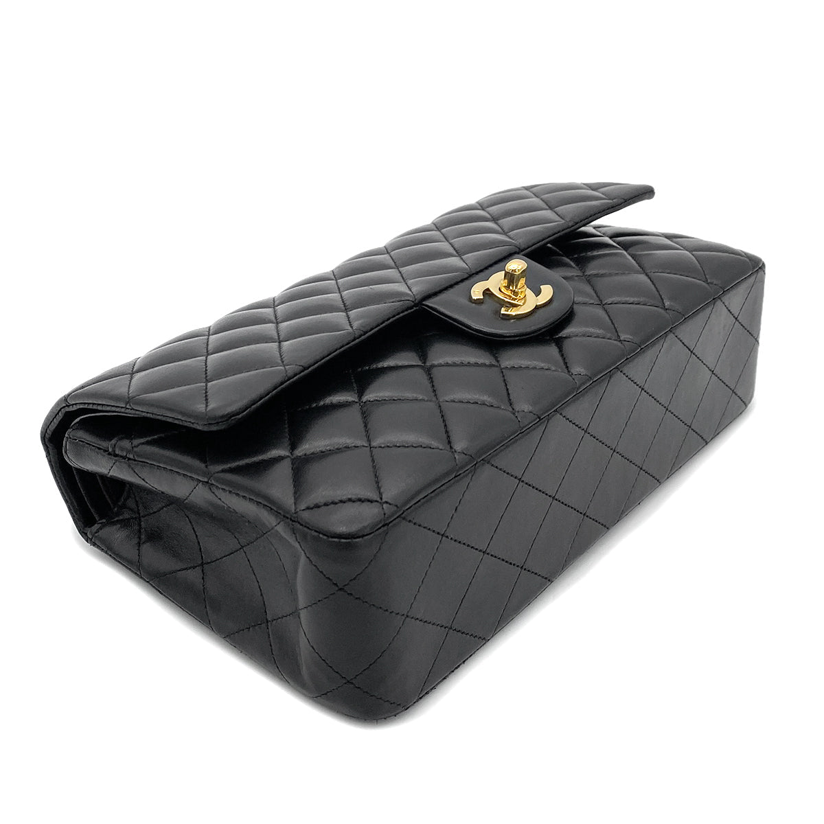 Luxury Promise Japan CHANEL VINTAGE CLASSIC FLAP MEDIUM CHAIN SHOULDER BAG BLACK LAMB SKIN 90259135