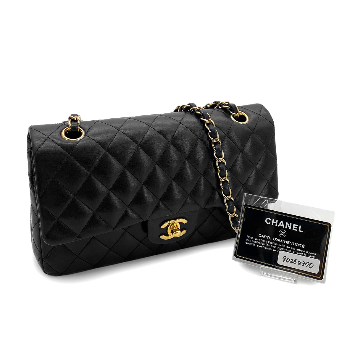 Luxury Promise Japan CHANEL VINTAGE CLASSIC FLAP MEDIUM CHAIN SHOULDER BAG BLACK LAMB SKIN 90264370