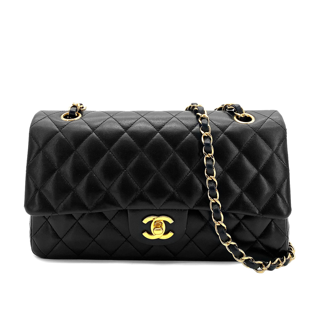 Luxury Promise Japan CHANEL VINTAGE CLASSIC FLAP MEDIUM CHAIN SHOULDER BAG BLACK LAMB SKIN 90264370