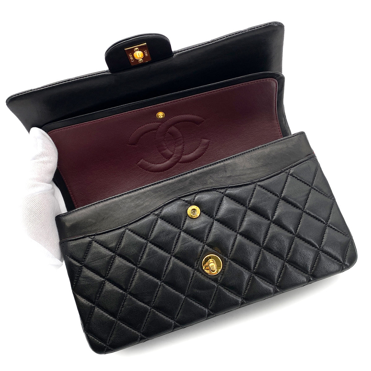 Luxury Promise Japan CHANEL VINTAGE CLASSIC FLAP MEDIUM CHAIN SHOULDER BAG BLACK LAMB SKIN 90264802