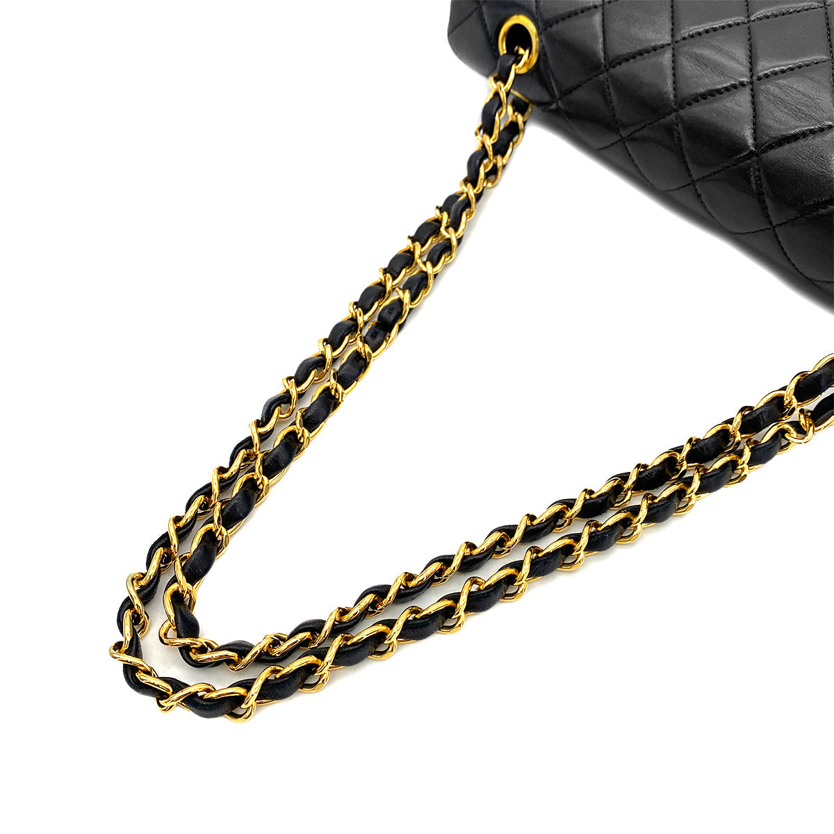 Luxury Promise Japan CHANEL VINTAGE CLASSIC FLAP MEDIUM CHAIN SHOULDER BAG BLACK LAMB SKIN 90264802